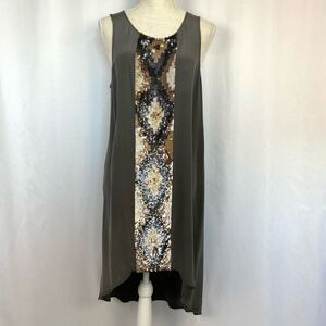 Haute Hippie 100% Silk Grey Embellished Silk Dress Hi-Lo Women’s Large Boho Mode